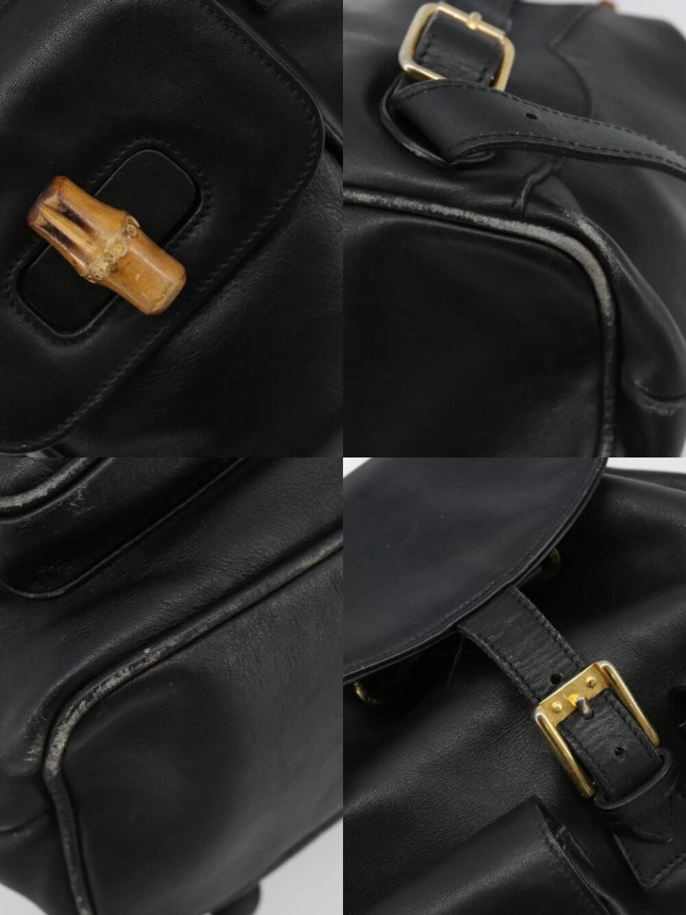 GUCCI Bamboo Backpack Leather Black Gold 003 2058 0016 Auth BA13350 - Picture 13 of 16